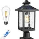FEMILA Solar Post Lights Outdoor, 20" Dusk to Dawn Outdoor Column Lights Aluminum Glass Solar Lamp Post for Garden Patio Driveway, with Remote Control, 4FYX88P-L SL BK SW, 19.7"