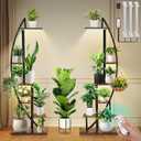 65" Tall Plant Stand Indoor with Grow Lights & Remote Control & Auto Timer, 6 Tier 2 Pack Half-Moon Metal Flower Rack with Full Spectrum Dimmable Light, Display Shelves for Living Room,Patio