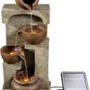 Teamson Home 28 in. Cascading Bowls and Stacked Stones LED Outdoor Water Fountain for Outdoor Living Spaces to Create a Calming Oasis in Gardens and Landscaping, on Patios, Balconies, Lawns, Brown