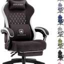 GTPLAYER Gaming Chair with Footrest Fabric Office Chair with Pocket Spring Cushion and Linkage Armrests, High Back Ergonomic Computer Chair with Lumbar Support Task Chair Brown