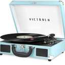 Victrola Journey Bluetooth Portable Suitcase Record Player – with Built-in Speakers, 3 Speed Vinyl Record Player, RCA Out, Headphone Jack (Turquoise)