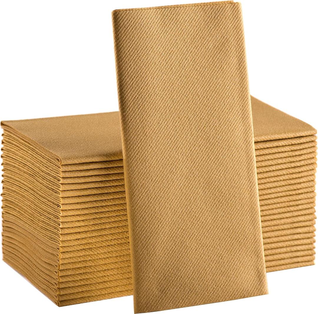 Gold Paper Napkins | Linen Feel Guest Disposable Cloth Like Dinner Napkins | Hand Towels | Soft, Absorbent, Paper Hand Napkins for Kitchen, Bathroom, Parties, Weddings, Dinners | 50 Pack