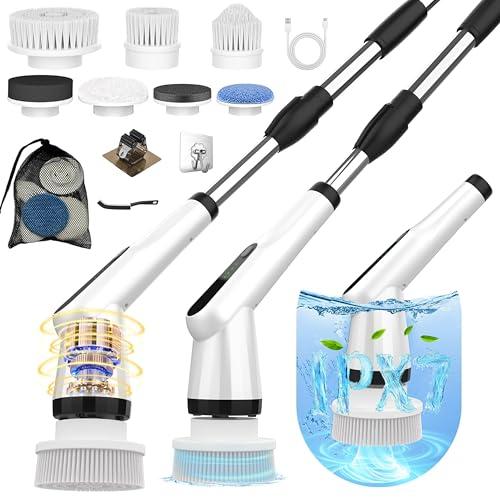 Dreazu Electric Spin Scrubber, 12-in-1 Shower Scrubber & Retractable Long Handle, 44 lbs High-Torque & Variable Speed Shower Cleaning Brush for Bathroom,Toilet, Bathtub, Kitchen, Tile Floors, Car