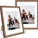 11x14 Picture Frame Set of 2, 11 x 14 Wood Photo Frames with Mat for 8x10, Natural Wooden Frame with Real Glass Cover for Wall and Tabletop Display,Rustic Brown