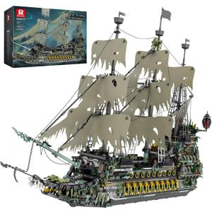 Reobrix Pirate Ship Building Sets, MOC Flying Dutchman Model Toy Boat,Green Ghost Ship Building Blocks Sets 66037,Toy Sets for Adults,Halloween Home Decor Birthday Gifts for Kids 14+(5503 PCS, 11.38 x 5.12 x 4.25 inches
