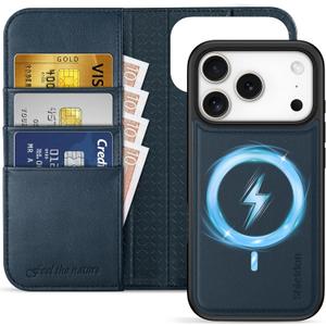 SHIELDON Genuine Leather Detachable Wallet Case for iPhone 17 Pro 6.3", RFID Blocking Credit Card Slot, Flip Magnetic Closure, Wireless Charging, Removable Shock Absorbing Cover - Dark Blue SHIELDON Genuine Leather Detachable Wallet Case for iPhone 17 Pro 6.3", RFID Blocking Credit Card Slot, Flip Magnetic Closure, Wireless Charging, Removable Shock Absorbing Cover - Dark Blue