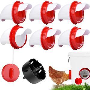 Chicken Feeder Port Kit 6 Pack Automatic Poultry Feeder Cups for Buckets & Bins, No Waste Rainproof DIY Chicken Feeders for Hens, Ducks & Other Poultry