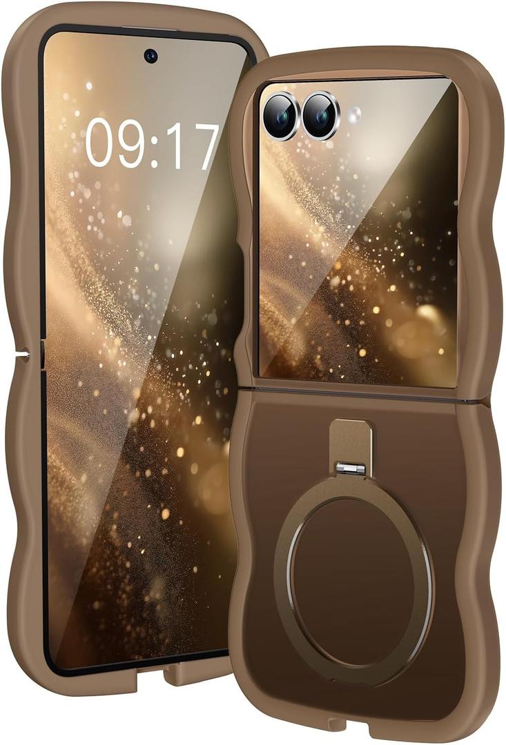 [Magnetic Stand & Wave Frame] Case for Samsung Galaxy Z Flip 7 [Fit for MagSafe] [Military Drop Protective] Not Yellowing Translucent Z Flip 7 Phone Ring Cover for Women Men 6.9" Desert Gold