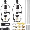 2 Sets MakeaLamp Kits  Table Repair or DIY Wiring Kits With 8'' Harp, 12'' Pipe, 3Way Socket, 8 ft Cord, and All Hardware Parts for Creating DIY Antique Lamp Designs (Black)