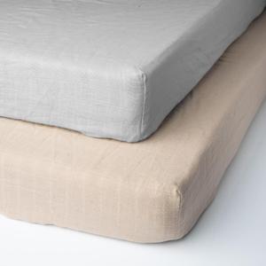Salt Earth 100% Organic Cotton Muslin Standard Fitted Crib Sheet, 52"x28", 2 Pack Soft Breathable Natural Cotton Sheets Baby Mattress Bed Sheets, No Slip Neutral Baby Crib Sheet (Beige & Silver)