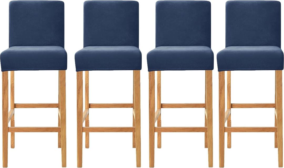 Velvet Counter Stool Pub Chair Covers - Removable and Stretchable Slipcovers for a (4, Navy)