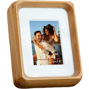 Ultrasound Picture Frame 3x4in, Mini photo frames for desk, Loose fit for cute wallet size baby photo, Horizontal & Vertical orientation, Tiny Rustic Natural Wood Home Decor, Optional 1.6x2.4 Mat