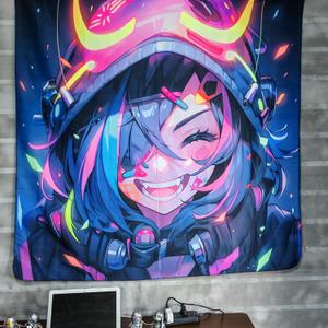 HOUHUANG Anime Neon Tapestry - 59x59 Inches Large Wall Hanging for Room Decoration, Glow-in-the-Dark Trippy Boho Style with Blacklight Effects, Perfect for Bedroom and Custom Tapestry Lovers (Hell girl)