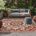 Vintage Boho Hohemian 4x6 Outdoor Rug Waterproof for Patio Brown Orange Washable Outdoor Carpet Large Area Rug, Patio Rug for Porch RV Picnic Backyard Deck Balcony Beach (Light Brown Reddish Brown)