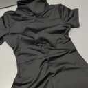 Women's Backless Bodycon Jumpsuit Short Sleeve One Piece Outfits Black XS