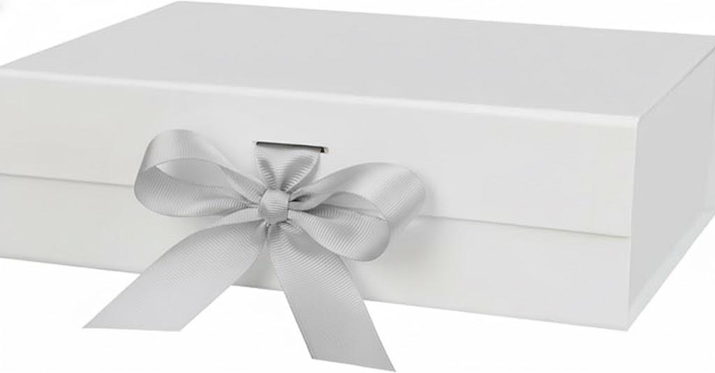 13"X9"X4" Large White Magnetic Gift Box with Lid and Ribbon for Presents