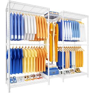 Ulif E12 Clothes RackHeavy Duty Freestanding Garment Rack with ShelvesMetal Clothing Closet Storage System for Hanging Clothes71" W x 16" D x 76.5" H, Hold 960 lbsWhite