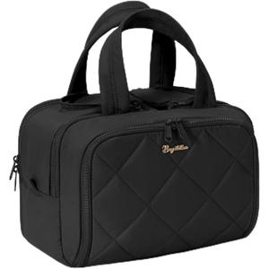 Travel Toiletry Bag, Large Wide-open Puffy Toiletry Bag for Women, Lightweight Quilted Makeup Bag Cosmetic Organizer with Handle Water-resistant Travel Essentials for Toiletries Accessories Black
