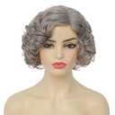 Amnenl Grey Short Curly Wig for Women Finger Wave Wigs Natural Heat Resistant Synthetic Hair for Daily Costume Party Halloween Wig