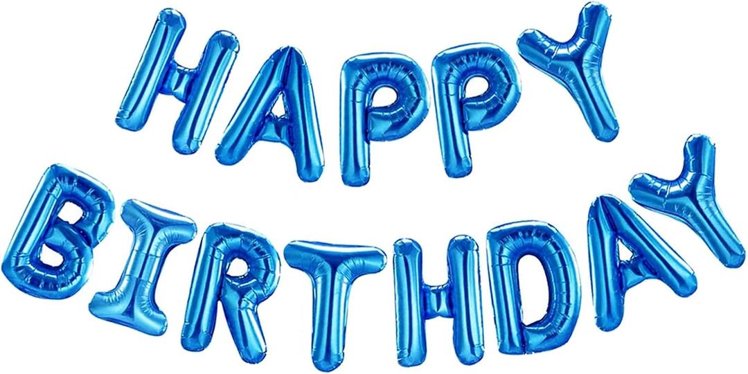 CANREVEL Happy Birthday Banner 13pcs 16 Inch Mylar Foil Letters Sign Balloons Birthday Party Decorations for Kids and Adults - 3D Blue