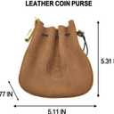 Vintage Mini Coin Bag, Genuine Drawstring Coin Pouch Coin Organizer Mini Coin Purse Change Holder Key Bag for Men and Women (Brown)