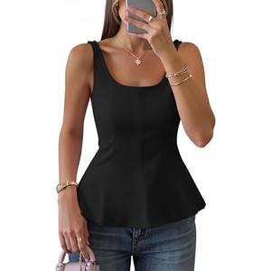 ZESICA Women's 2026 Summer Sleeveless Vest Top Square Neck Cute Casual Tank Tops Fitted Going Out Trendy Outfit M