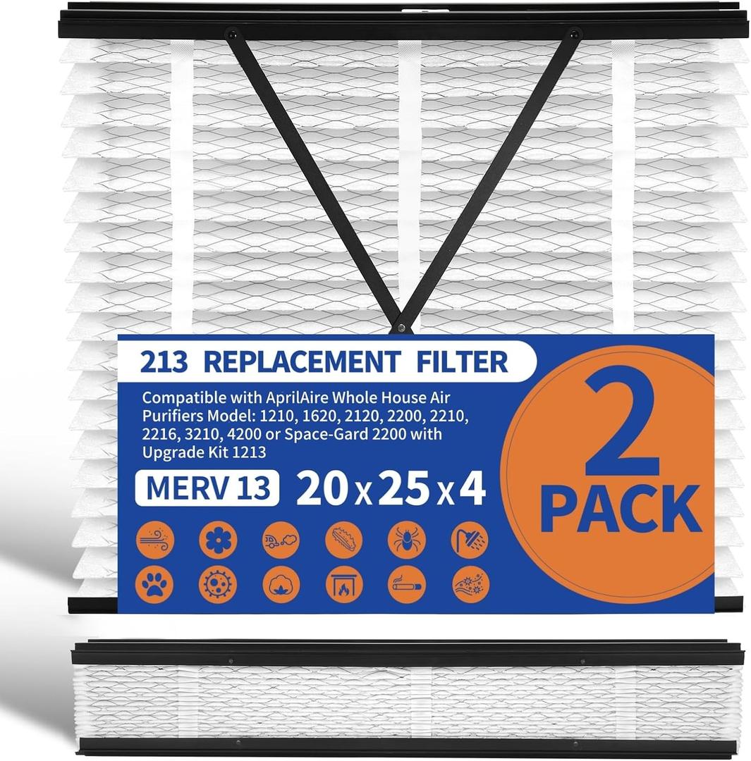 2 Pack 213 Replacement Filter Compatible with AprilAire Whole House Air Purifiers 1210,1620,2120,2200,2210,2216,3210,4200,20x25x4 MERV-13 Furnace Filter