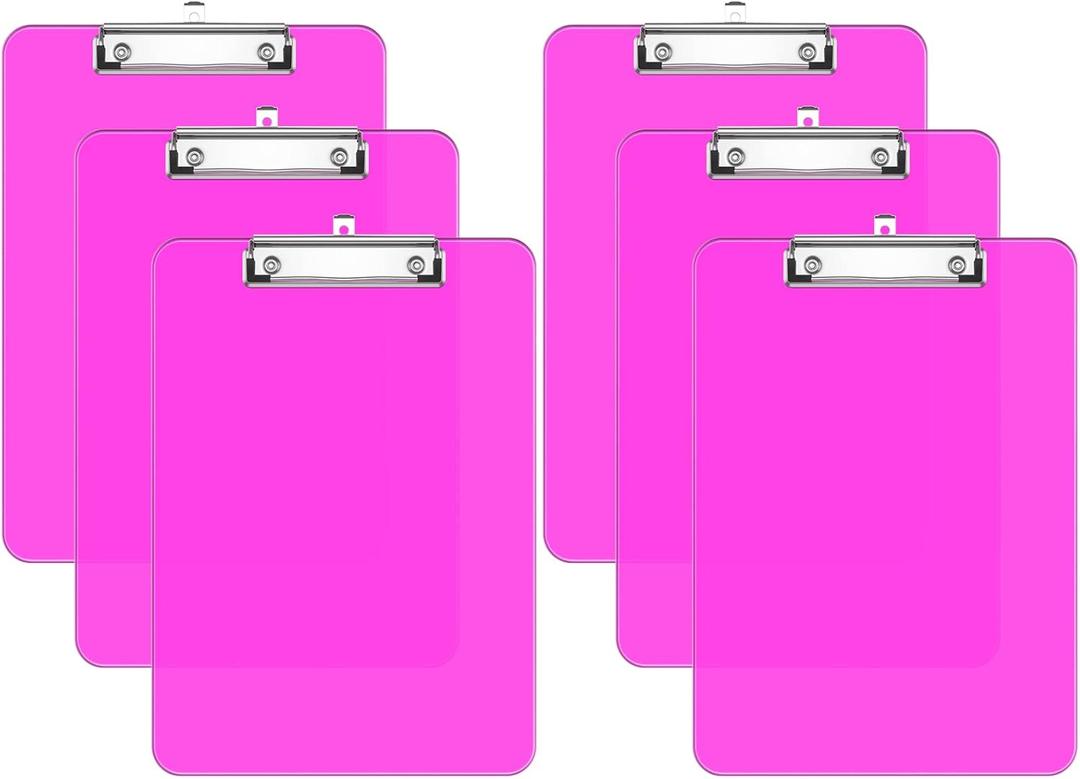 Rimilak Plastic Clipboards Set of 6, Translucent Board with Low Profile Metal Clip, 12.5 x 9 in Letter Size, Office Supply, Back to School, Red