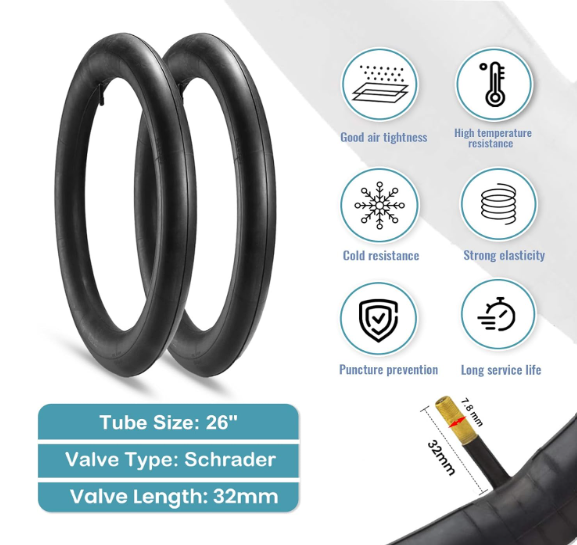Hycline 2-Pack Mountain Bike Tubes Set: 26-inch Folding Replacement Pair Inner Tubes with Tire Levers for MTB Off-Road Bike