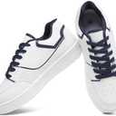 Eydram Womens Sneakers White Leather Tennis Shoes with Memory Foam Insole Low Top Platform Shoes for Women Lace Up Casual Sneakers Size 9