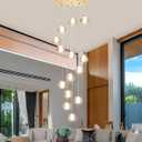 Modern Crystal Chandelier for Hallway Gold LED Ceiling Lighting for Staircase Light Fixture for Living Room Foyer Entryway, 14-Lights Round