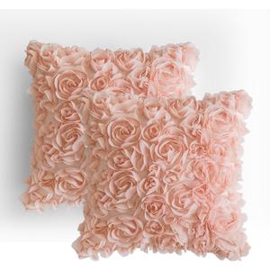 MIULEE 3D Rose Flower Pillow Cover Pack of 2 Decorative Valentines Romantic Stereo Chiffon Spring Aesthetic Solid Pillowcase for Girl Women Girlfriend Couch Bedroom Decor 16x16 Inch Peach Pink