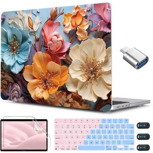CISSOOK for MacBook Air 13 inch M2 M3 M4 M5 Case 2022 2023 2024 2025 2026 Release, Flower Hard Shell Cases with Keyboard Cover OTG Adapter for MacBook Air 13.6 inch A3449 A3240 M3113 A2681