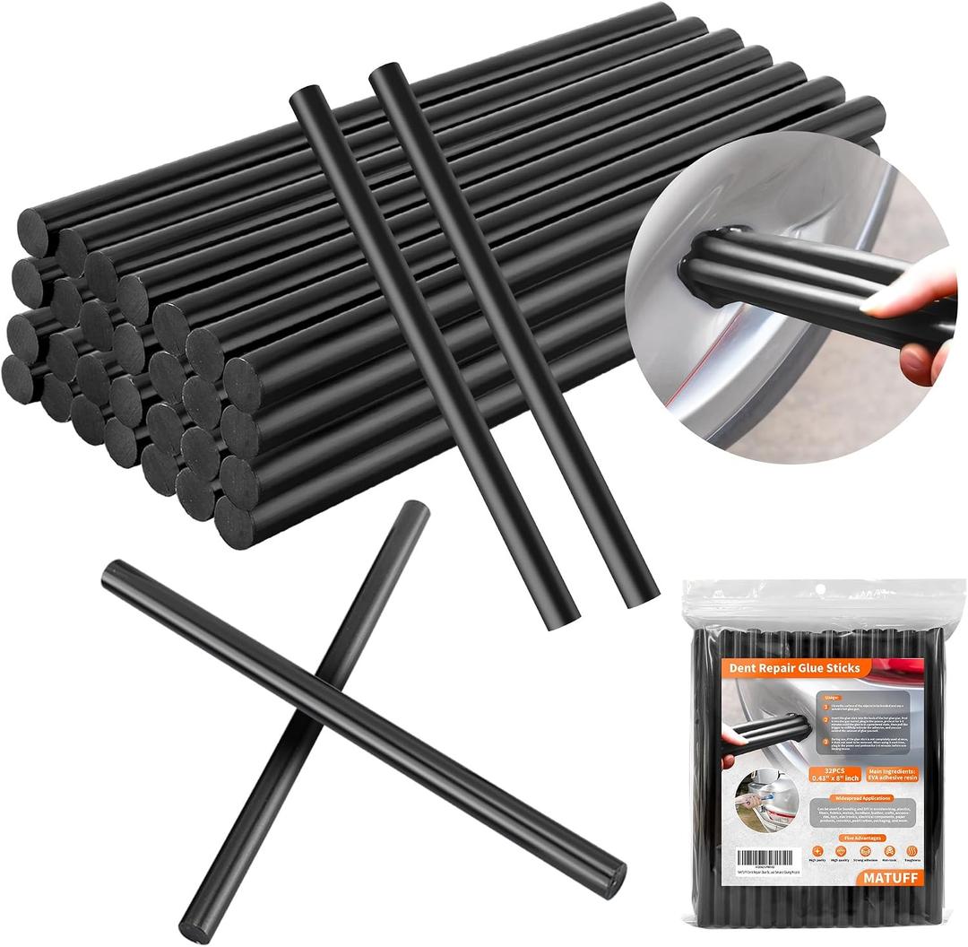 32 Pcs Dent Repair Glue Sticks, 0.43 Dia x 8 Long Black Hot Glue Sticks, Paintless Dent Repair Tool Kit PDR Glue Sticks for Craft Gun and Car Body Repair Dent Remover Tool