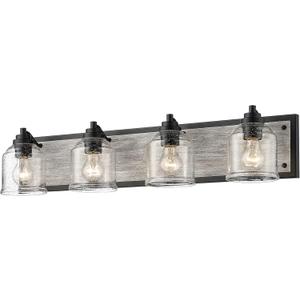 31.5" Large Farmhouse Bathroom Vanity Light, 4-Light Grey Metal Vanity Light with Bubble Glass Shades,Rustic Wall Sconce Lighting Fixtures Over Mirror for Bathroom,Kitchen. BD005-4-BK