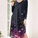 Ekouaer Womens Nightgown V Neck Nightshirts Long Sleeve Sleepwear with Pockets S-4XL (Black, L)