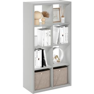 Furinno Cubicle Open Back Decorative Cube Storage Organizer, 8-Cube, Light Grey