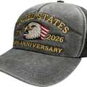 250th Anniversary USA Hat Retro Embroidered Baseball Cap Adjustable Mesh-Back Trucker Hat for Men Women