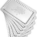 6-Pack Silver Serving Trays Set (14" x 9") Swirl Floral Engraved Serving Platters for Parties, Weddings, Birthdays, Festive Occasions Mirror Trays for Charcuterie, Cookies, Desserts, Snacks, Fruit