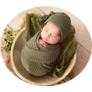 Newborn Photography Wrap Boy Girl Baby Photo Wraps Outfits Stretch Crochet Blanket Props (Green)