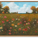 OIQArtOIQ Vintage Landscape Framed Wall Art Fall Countryside Colorful Wildflower Field Canvas Art Prints Farmhouse Cottagecore Pictures Wall Decor Rustic Meadow Paintings Artwork For Kitchen Bedroom 24x36 in