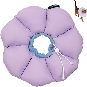 ETIAL Elizabethan Collar for Cats, Waterproof Pet Soft Cones After Surgery, Flower Shape Adjustable Drawstring Cone Collar for Stop Licking (Violet, S)