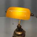 NISSAFORS Bankers Lamp with Pull Switch, Amber Glass Desk Lamp with Retro Black/Gold Finish, Vintage Table Lamps for Living Room, Home Office, Library, Piano LED Bulb Included (Amber)