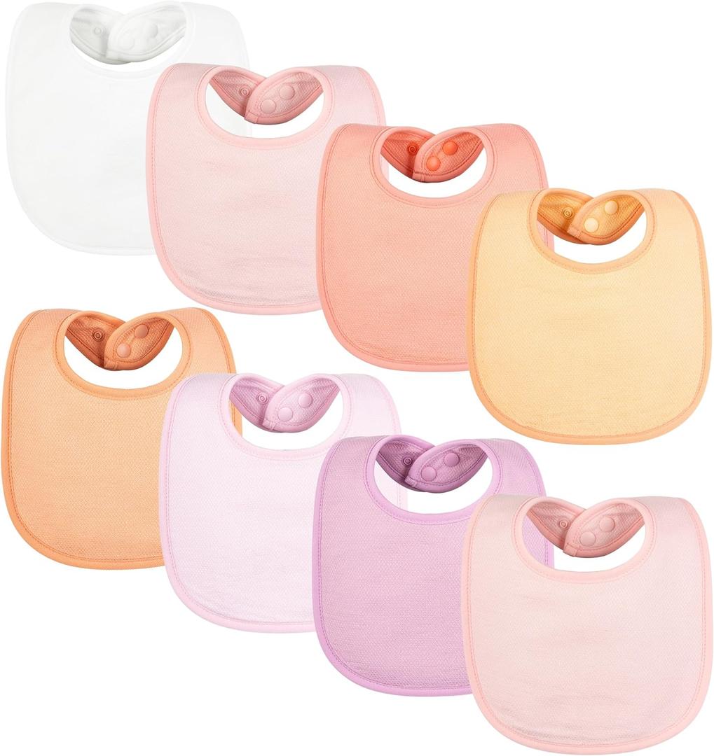 Tiny Twinkle Baby Feeding Bibs 8 Pack - Waterproof and Absorbent Infant Drool and Feeding Baby Bibs (Girl Pastel)