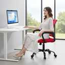 DUMOS Home Office Chair - Ergonomic Mid Back Mesh Desk Chair with Lumbar Support & Rocking Mode, Height Adjustable with Fixed Armrest, for Computer, Gaming, Meeting, 360 Swivel, Red, 22.6" x 23.62" x 37.4"