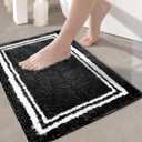 Tititex Luxury Black White Frame Line Bathroom Rug, 16x24 inch Extra Soft and Absorbent Microfiber Bath Rugs, Non-Slip Plush Shaggy Bath Carpet, Bath Mats for Bathroom Floor, Tub and Shower