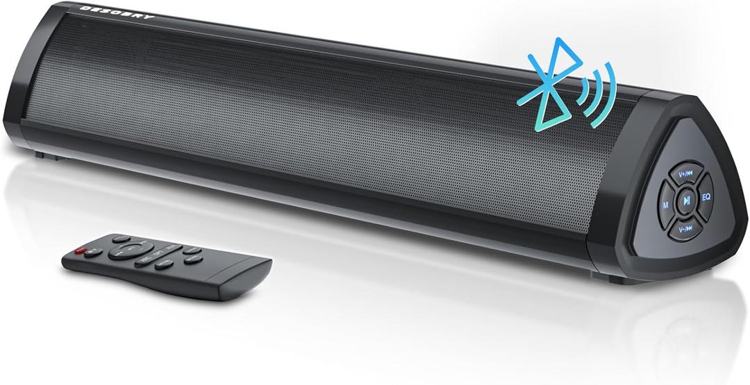 Desobry 16 inch Sound Bar for Smart TV, Small Soundbar with Surround Sound System, Bluetooth Sound Bar with HDMI/ARC/AUX/Coaxial/Optical/USB, Soundbar Speaker for Projector, TV, PC, Table Mountable