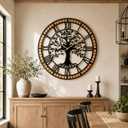 24 Inch Tree of Life Wall Clock, Silent Farmhouse Wood and Metal Decor, Large