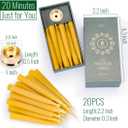 20 Minute Pure Beeswax Candles, Dripless Meditation Candles, Mini Taper Candles, Set of 20 with Brass Candle Holders.