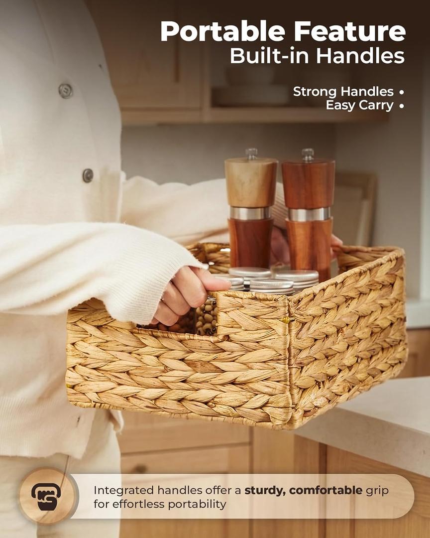 Natural Brown Hyacinth Organizer Basket, Rustic Woven Storage Solution for Shelves, Closets, Countertops & Cabinet Organization